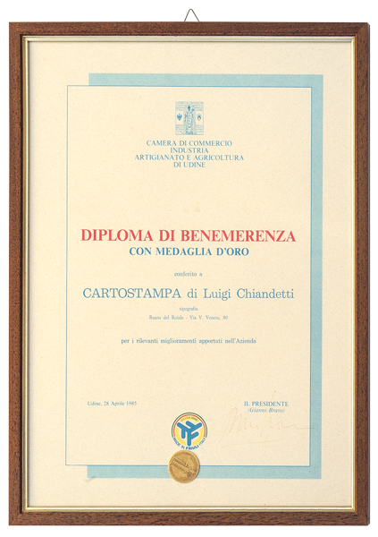 Medaglia d’oro C.C.I.A.A. Udine